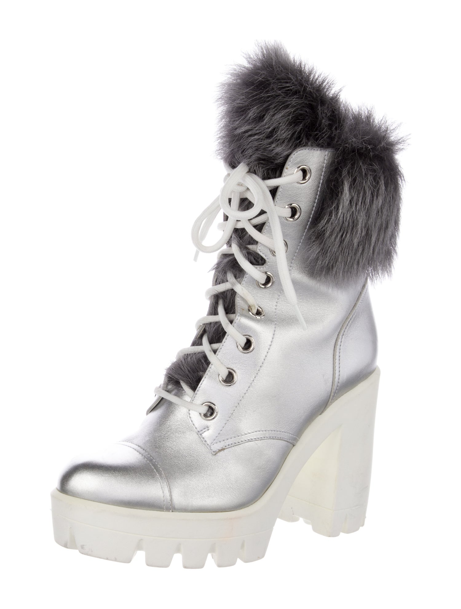 Giuseppe Zanotti Leather Fur Trim Lace-Up Boots