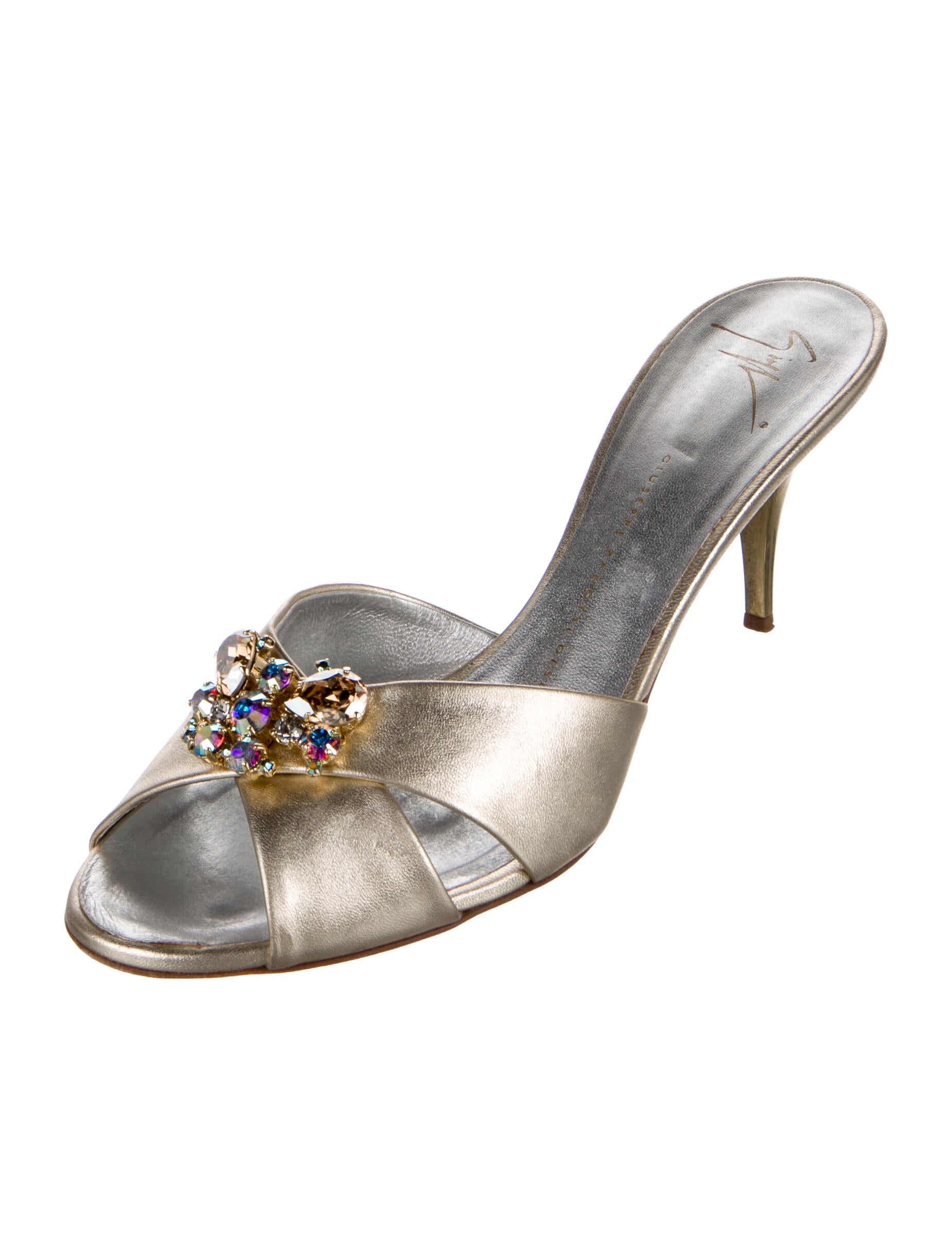 Giuseppe Zanotti Leather Crystal Embellishments Slides