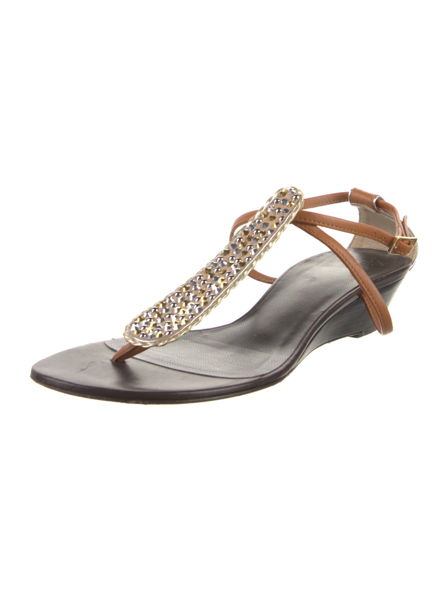 Giuseppe Zanotti Leather Crystal Embellishments T-Strap Sandals