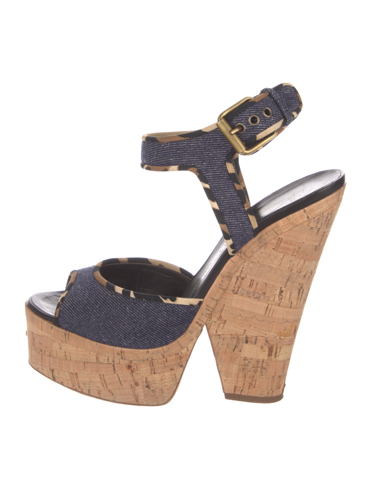 Giuseppe Zanotti Denim Animal Print Slingback Sandals