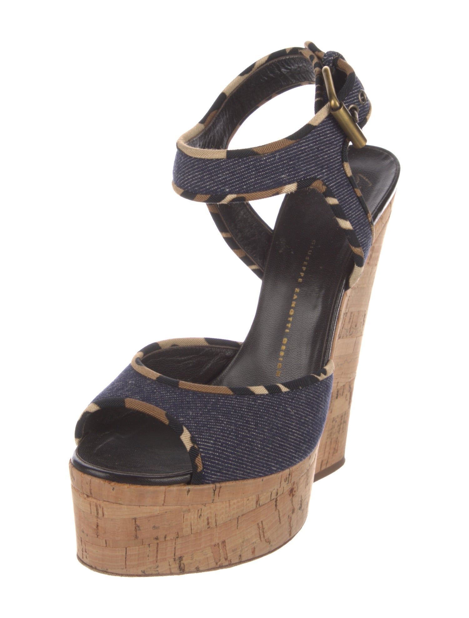 Giuseppe Zanotti Denim Animal Print Slingback Sandals