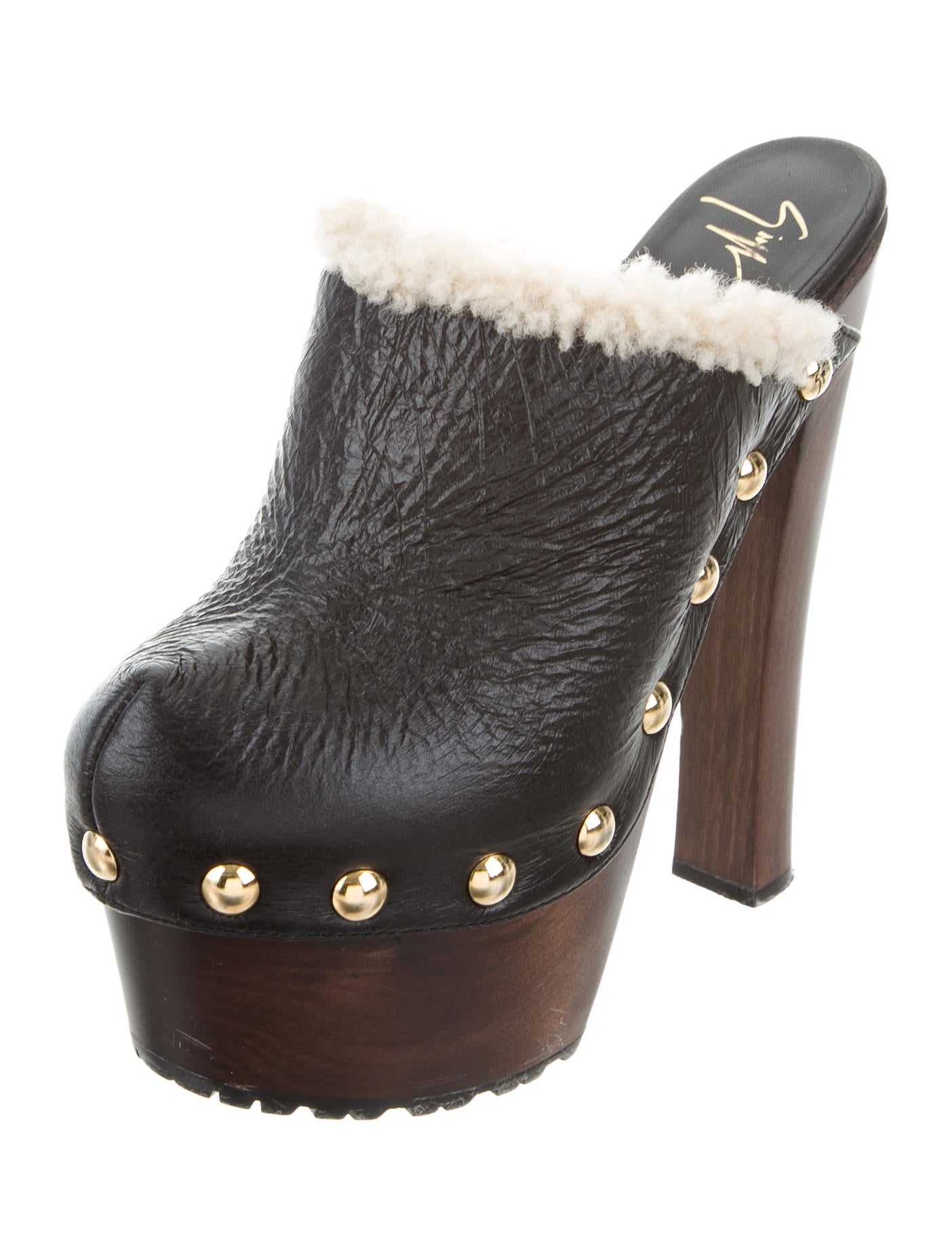 Giuseppe Zanotti Platform Shearling Clogs Black Pumps, Shoes GIU37928 The RealReal