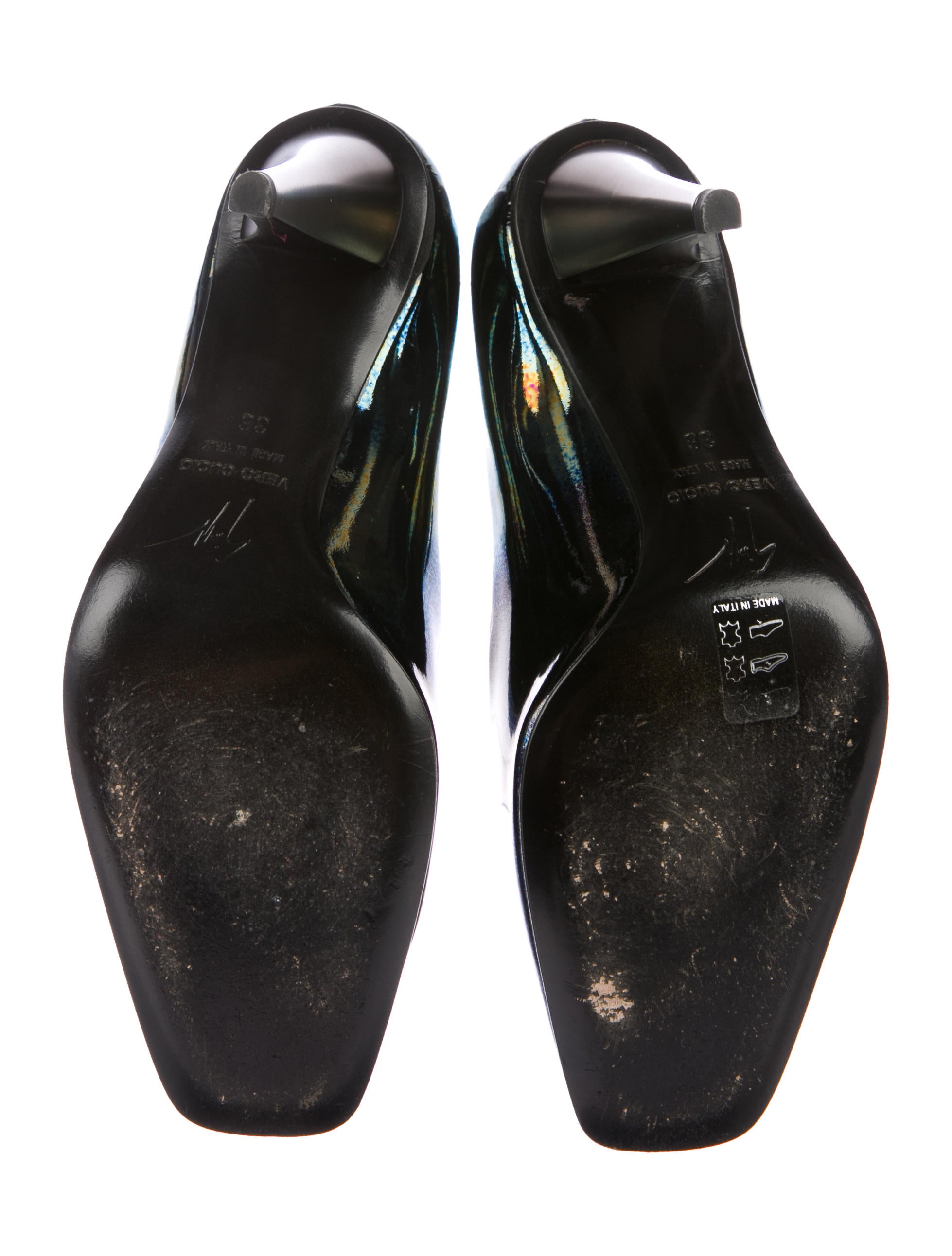 oil slick square-toe pumps