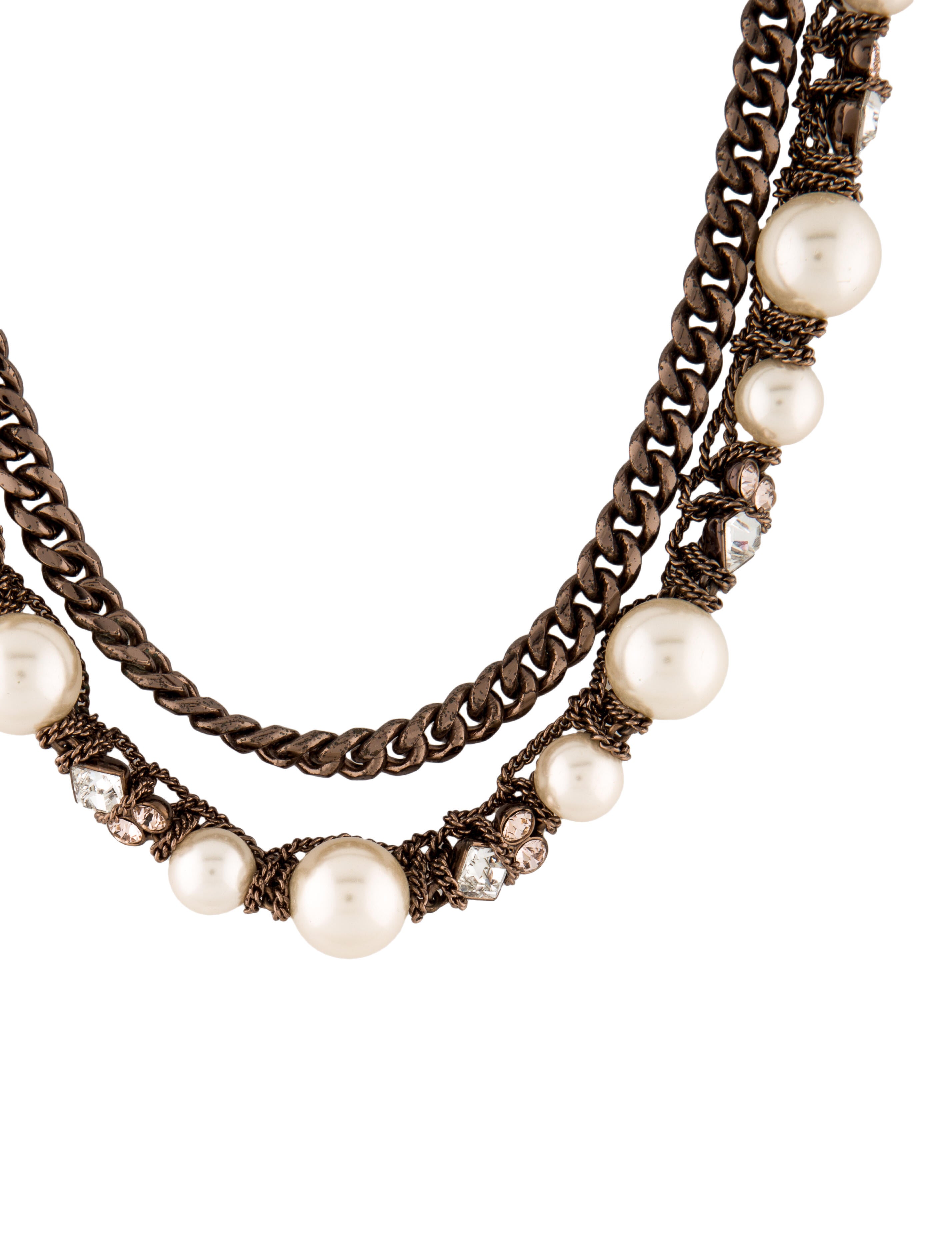 Givenchy Faux Pearl & Crystal Multi Strand Necklace