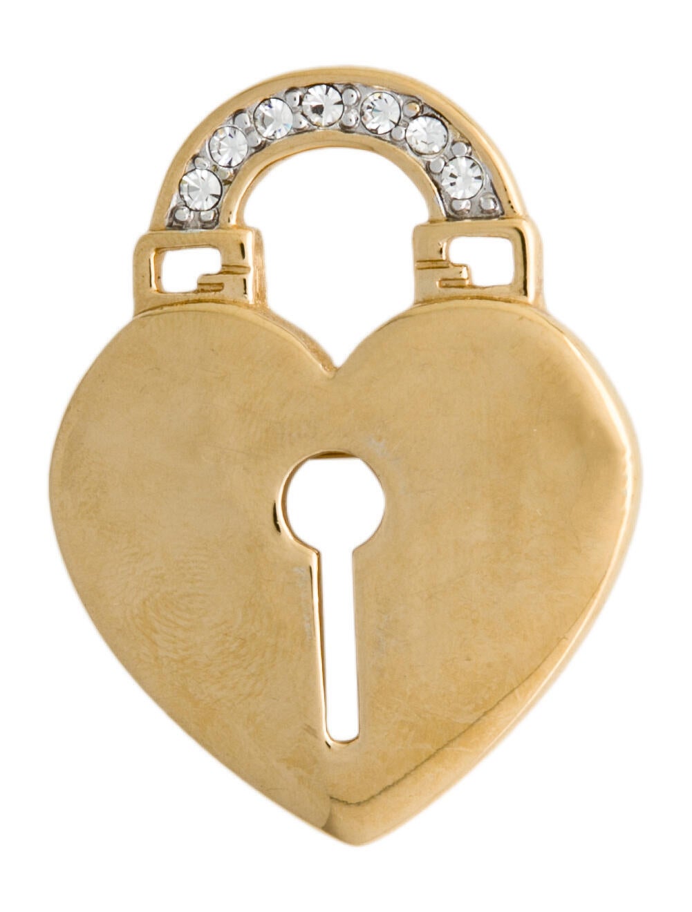 Givenchy Vintage Crystal Padlock Heart Pin Brooch - Gold