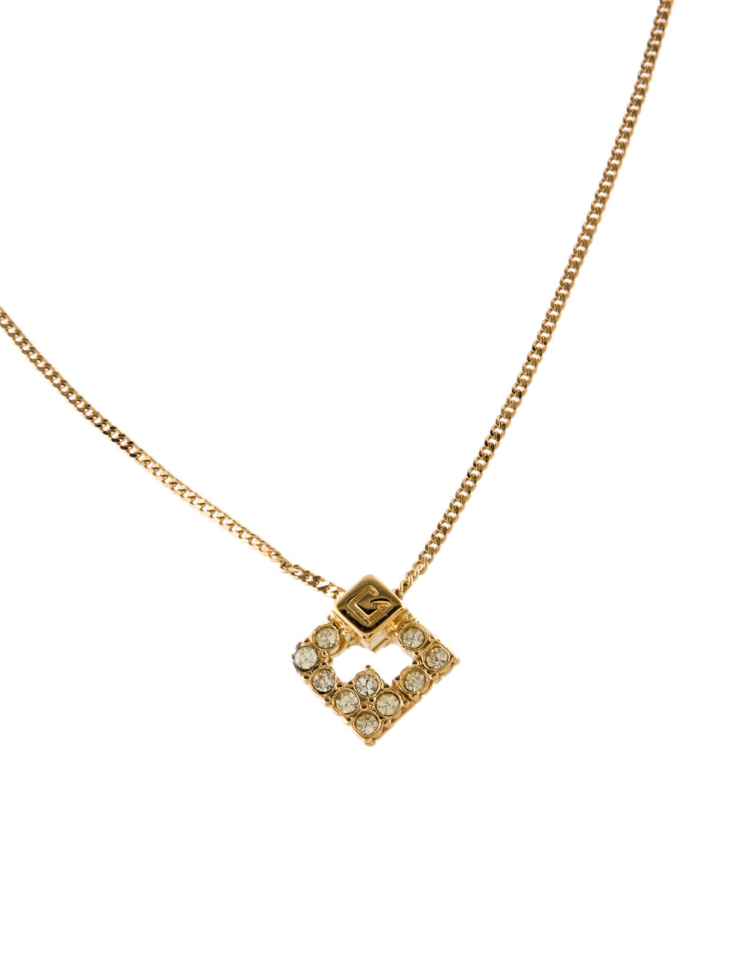 Givenchy Vintage Crystal G Pendant Necklace