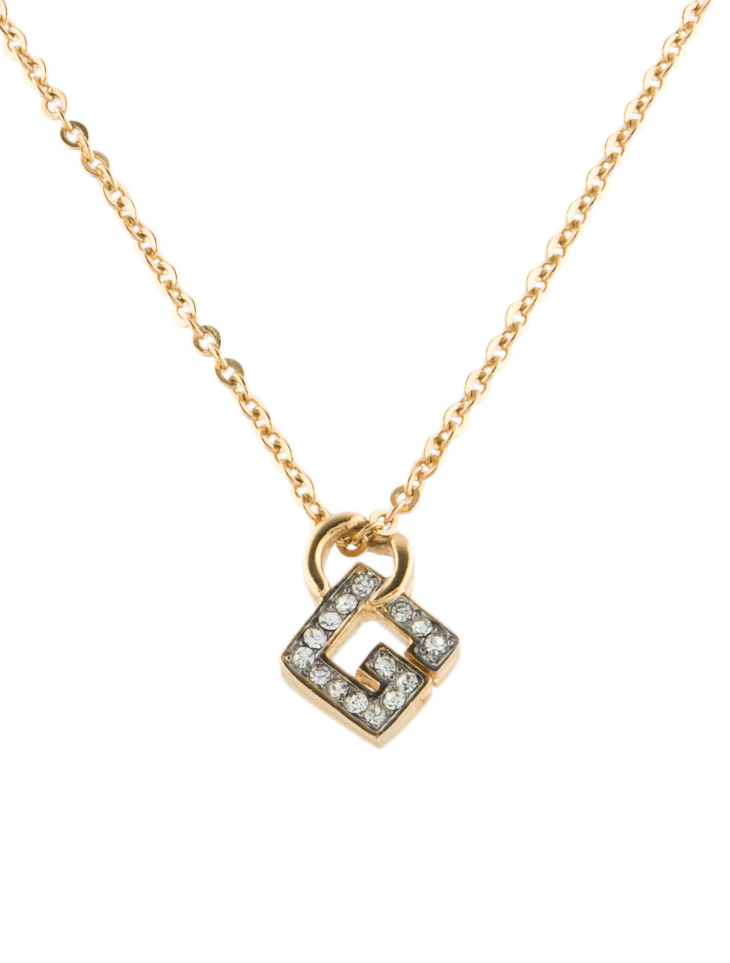 Givenchy Vintage Crystal G Pendant Necklace