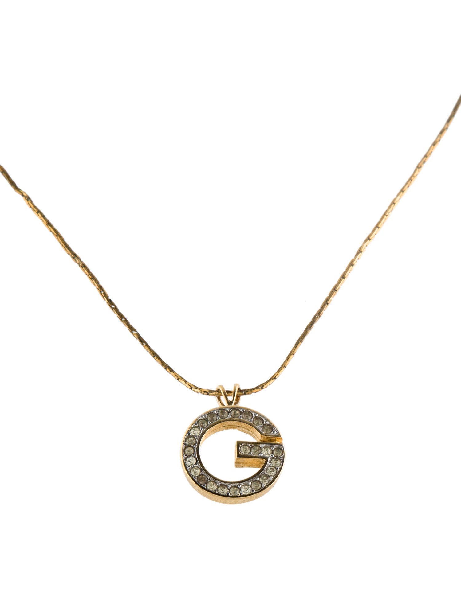 Givenchy Vintage Crystal G Pendant Necklace