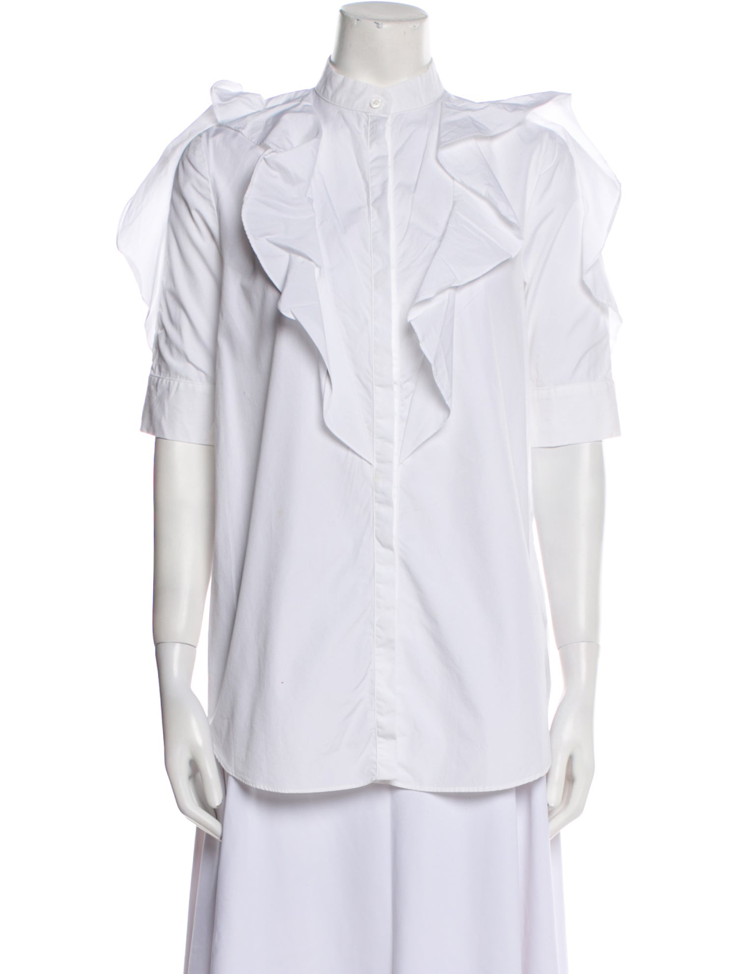 Givenchy Mock Neck Short Sleeve Button-Up Top