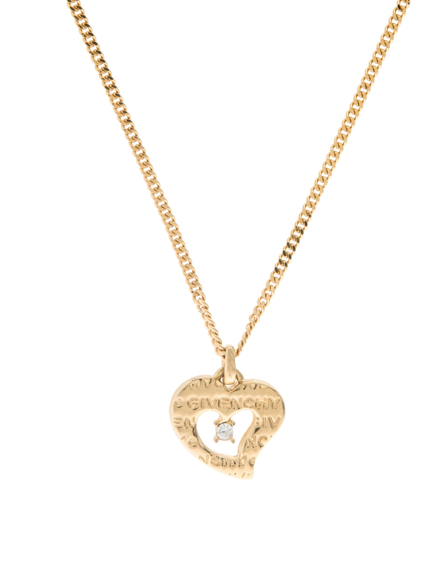 Givenchy Vintage Crystal Logo Heart Pendant Necklace