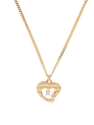 Givenchy Pendant Necklace Vintage Crystal Logo Heart