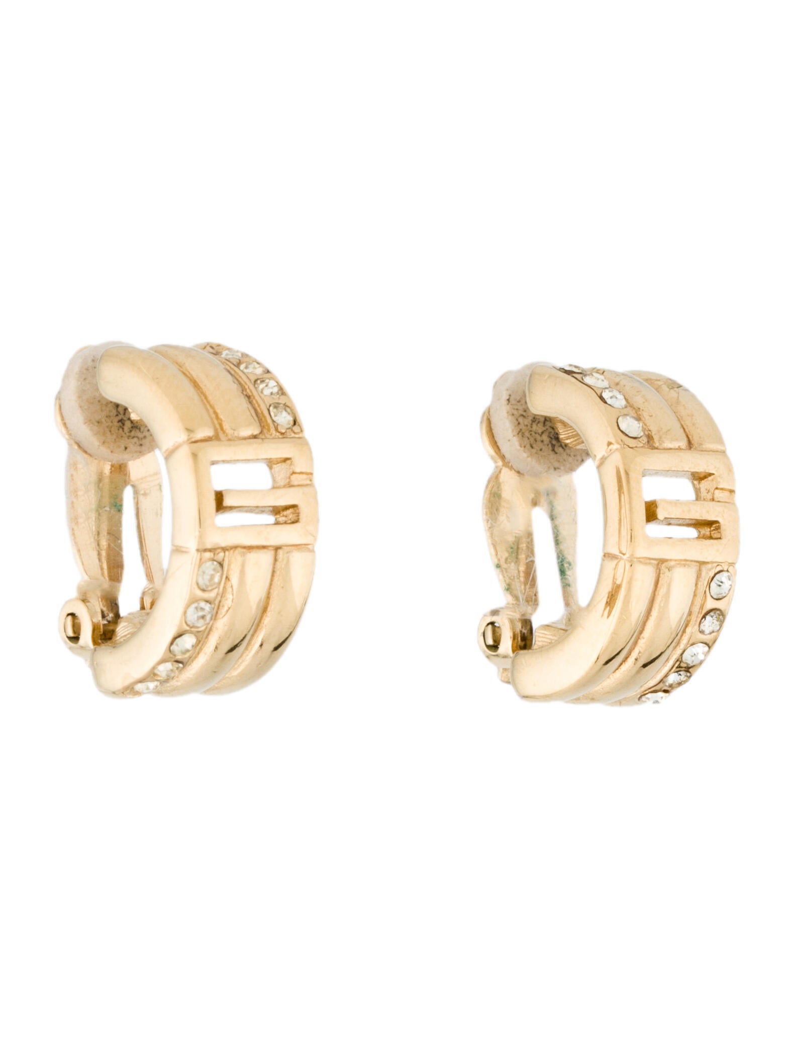 Givenchy Vintage Crystal G Hoop Clip-On Earrings