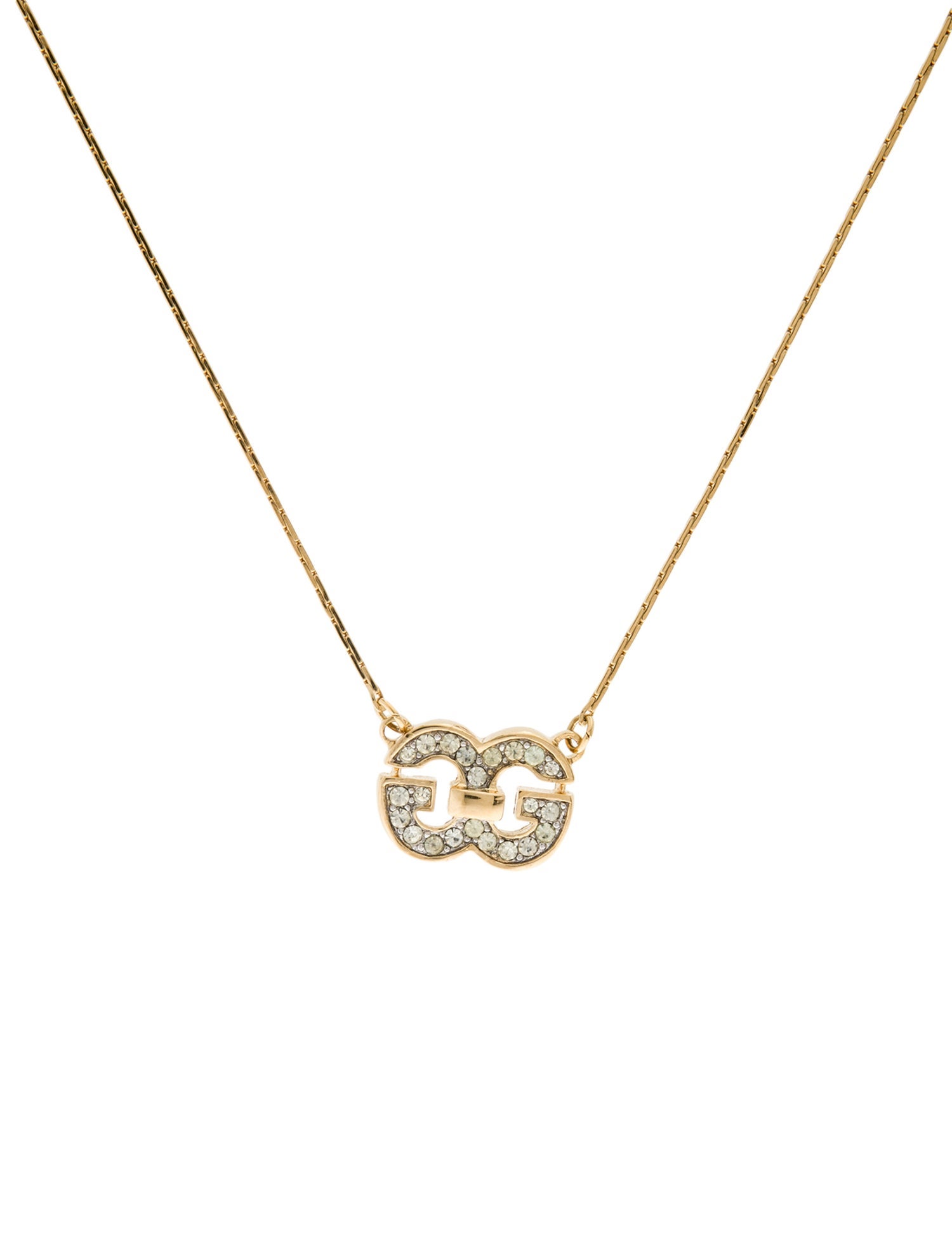 Givenchy Vintage Crystal Double G Pendant Necklace
