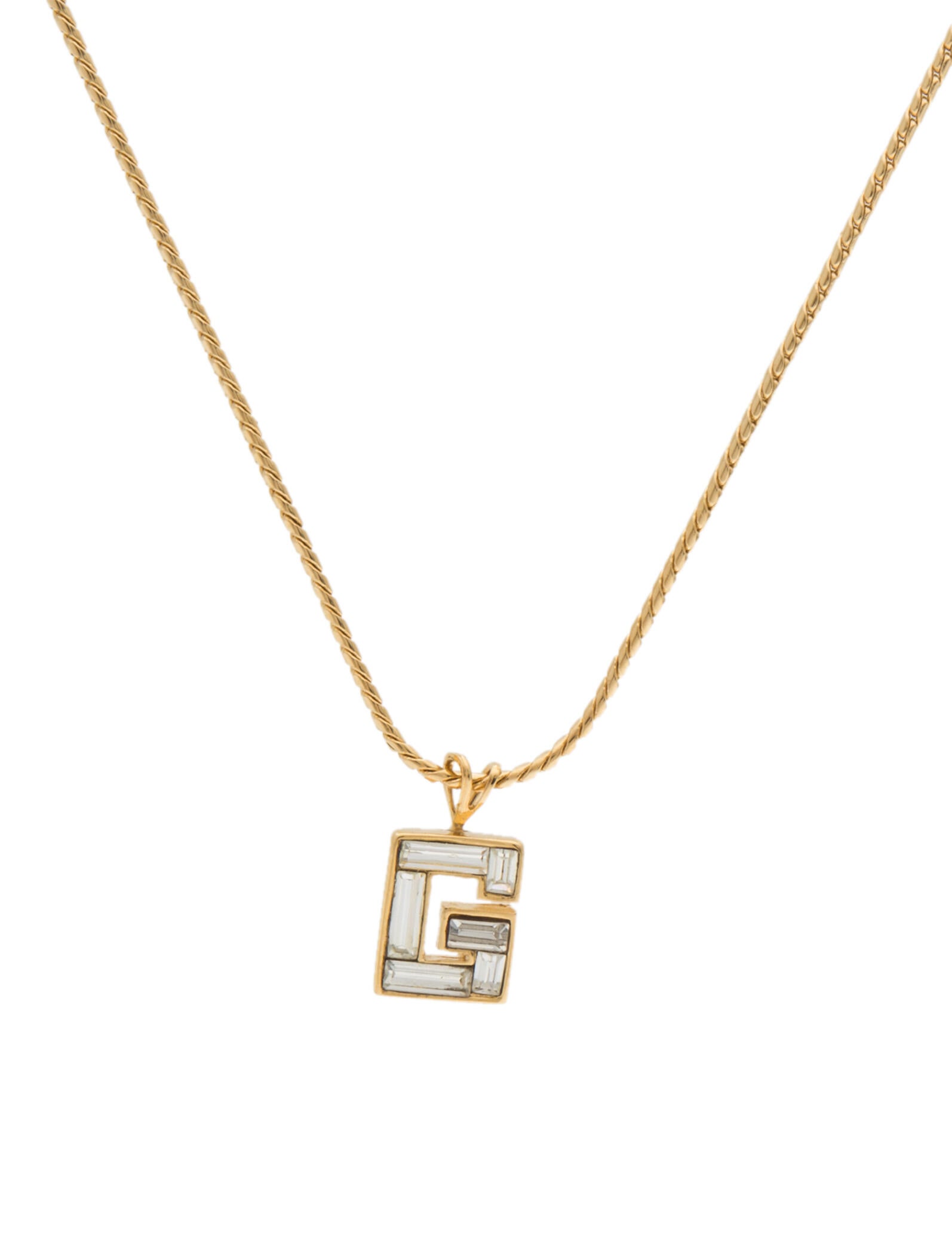 Givenchy Vintage Crystal G Pendant Necklace