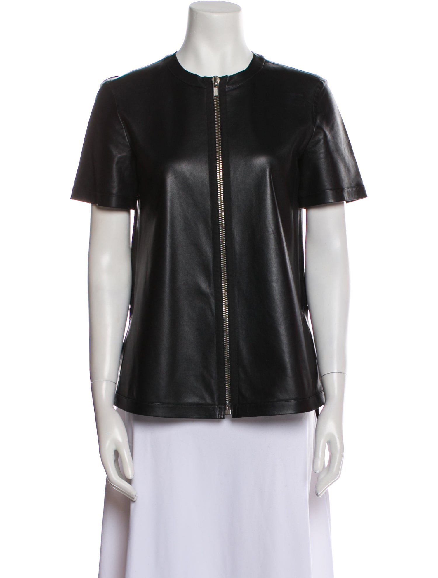 Givenchy Lambskin Crew Neck Button-Up Top
