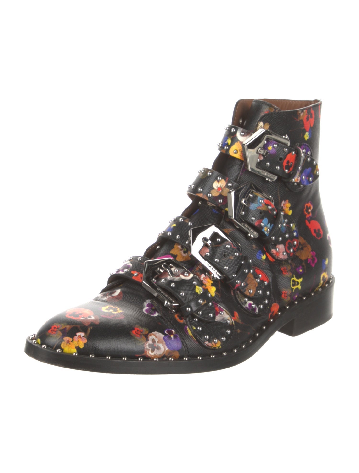 Givenchy Leather Floral Print Combat Boots