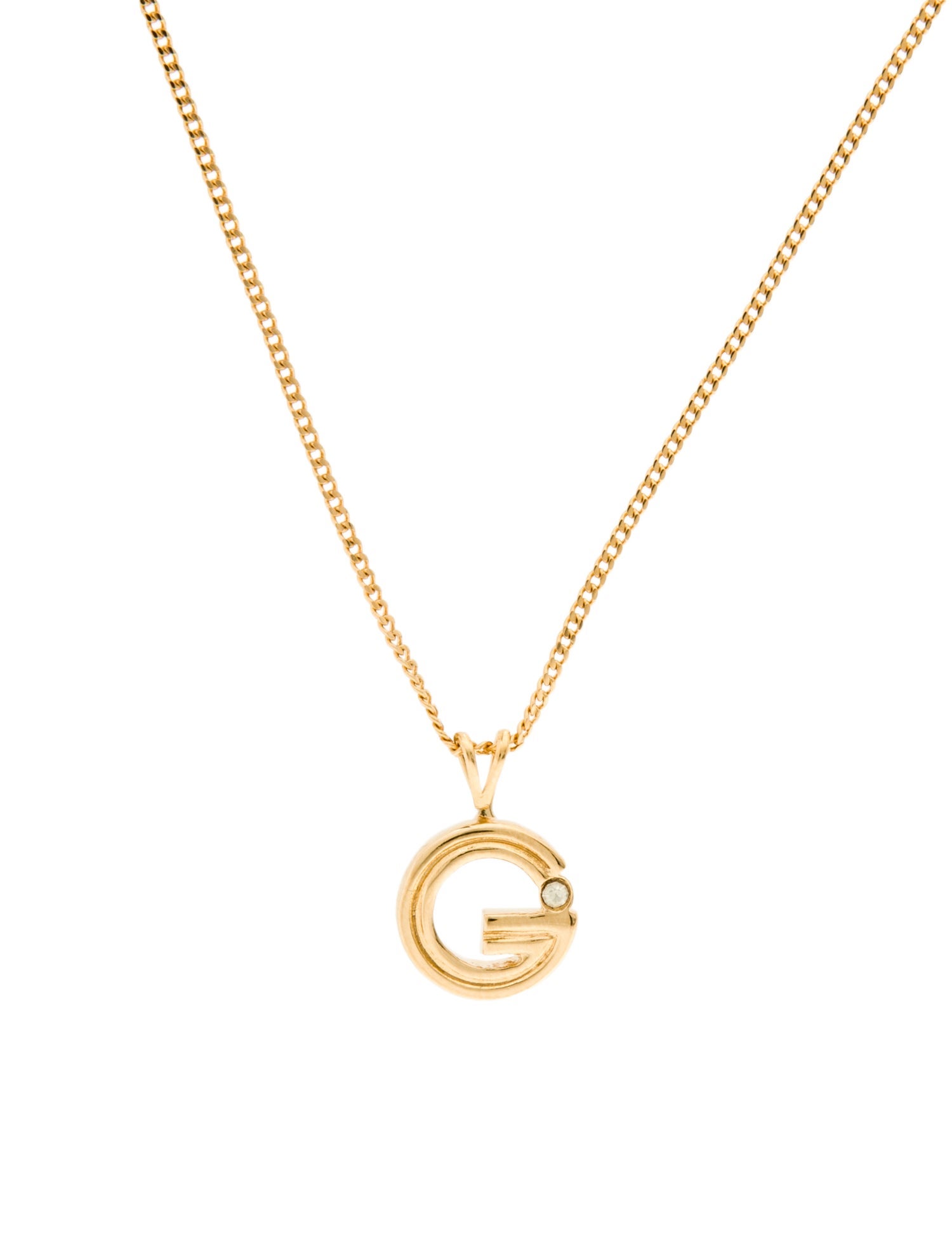 Givenchy Vintage Crystal G Pendant Chain Necklace