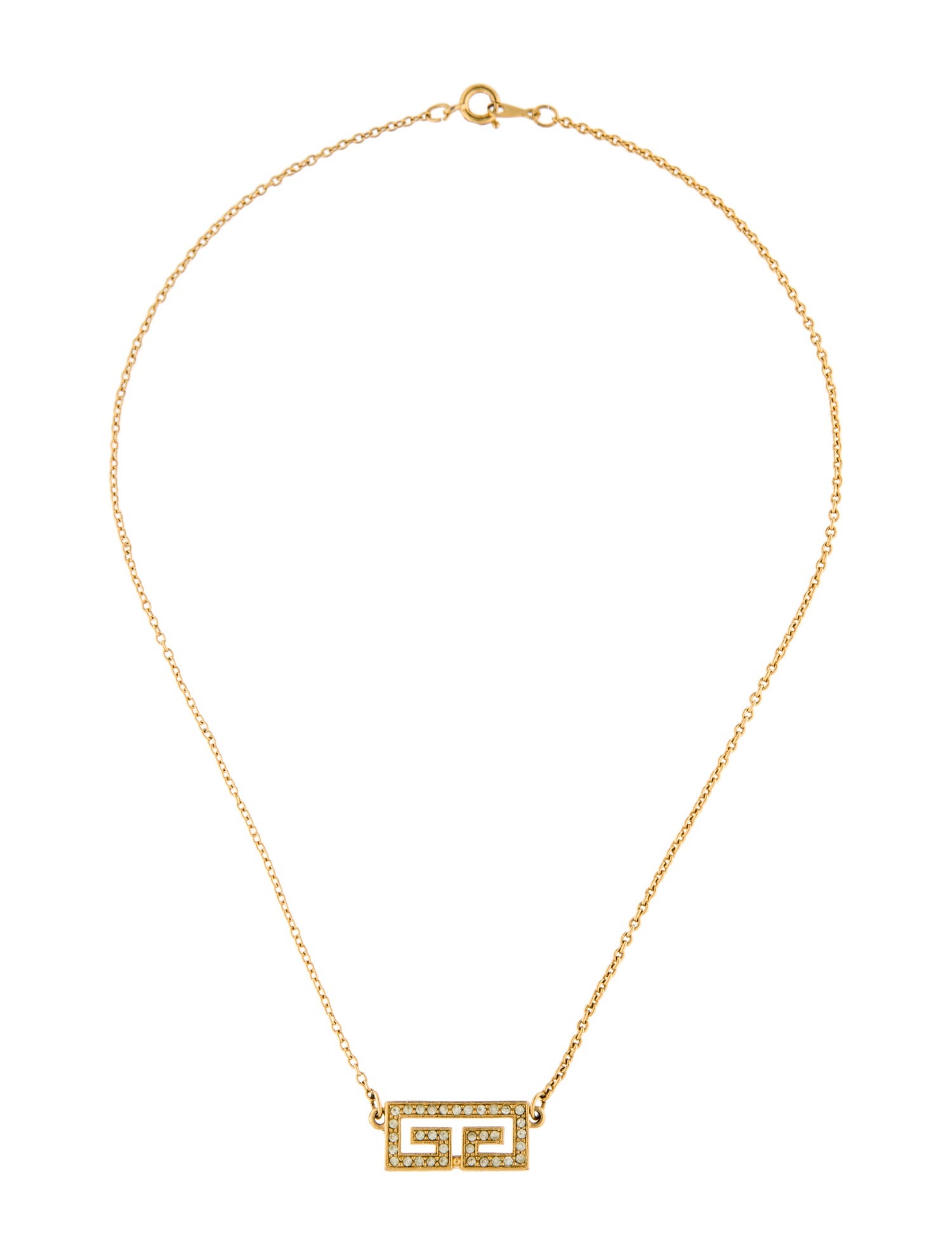 Givenchy Vintage Crystal GG Pendant Chain Necklace