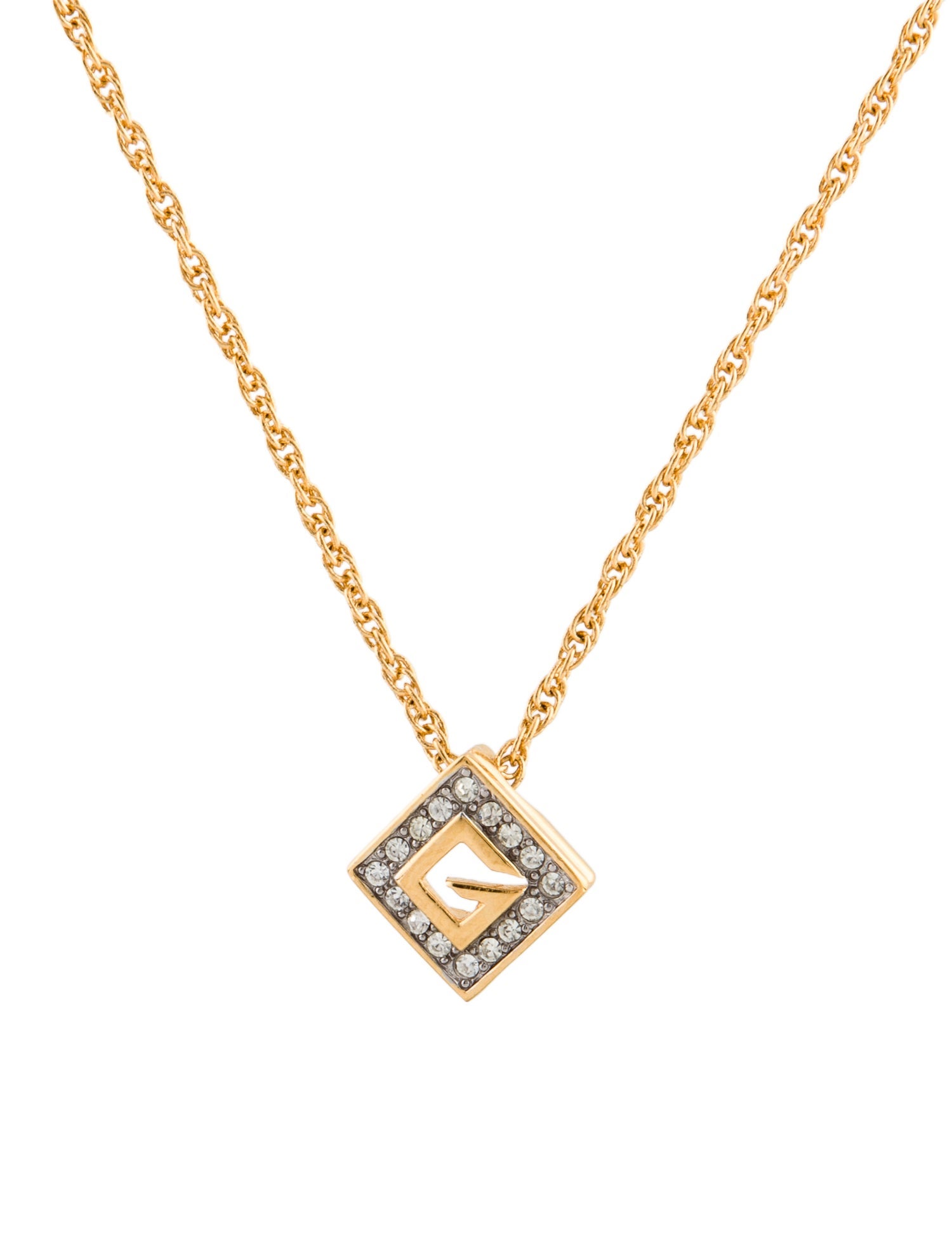 Givenchy Vintage Crystal G Pendant Necklace