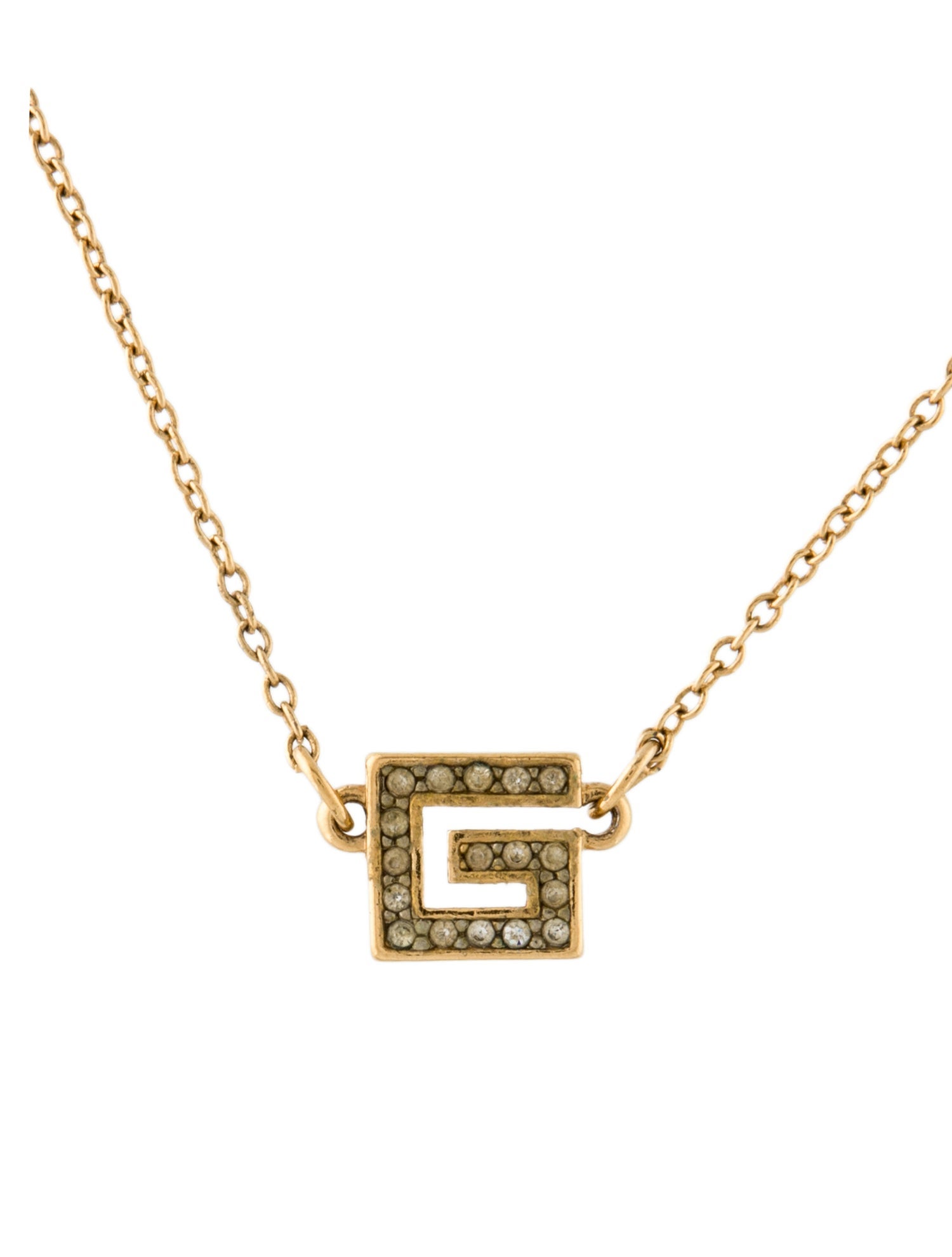 Givenchy Vintage Crystal Square G Pendant Necklace