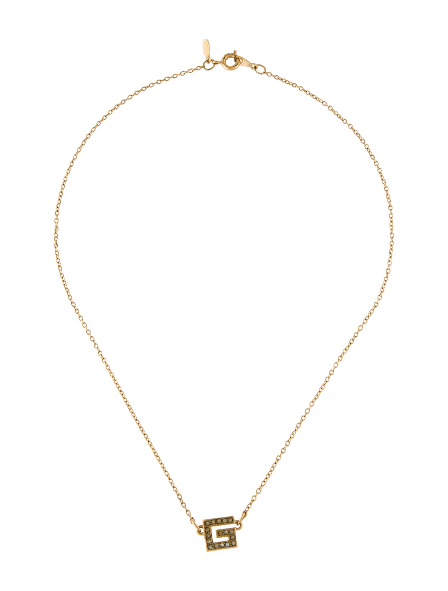 Givenchy Vintage Crystal Square G Pendant Necklace