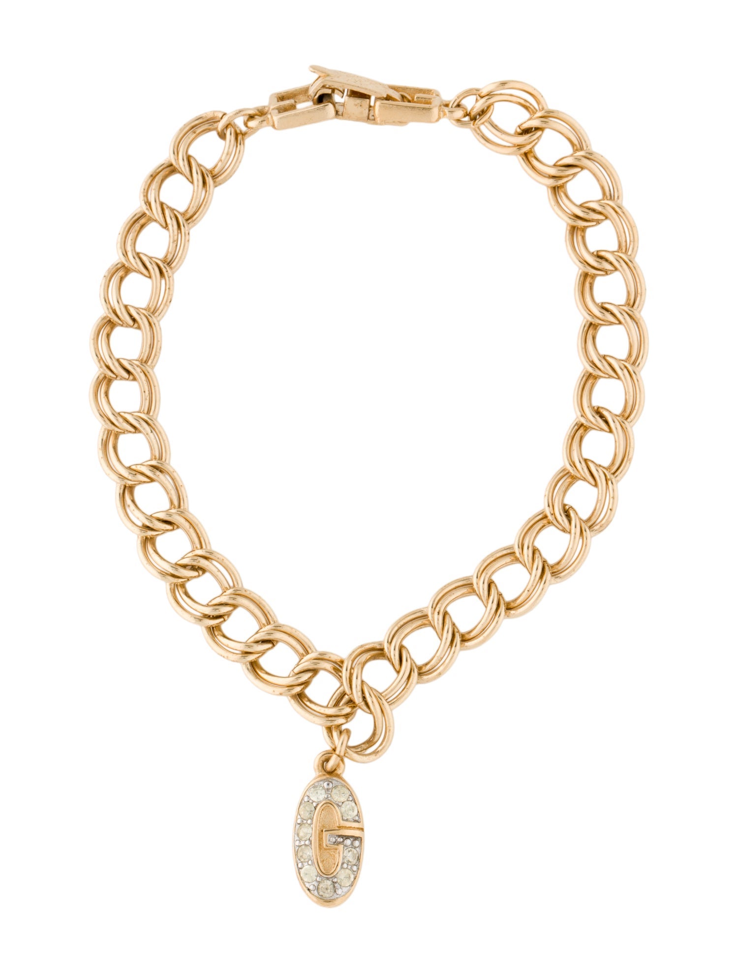 Givenchy Vintage Crystal G Logo Charm Bracelet