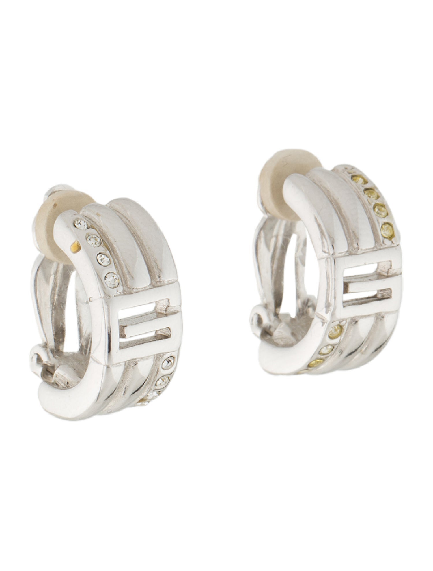 Givenchy Vintage Crystal G Clip-On Hoop Earrings