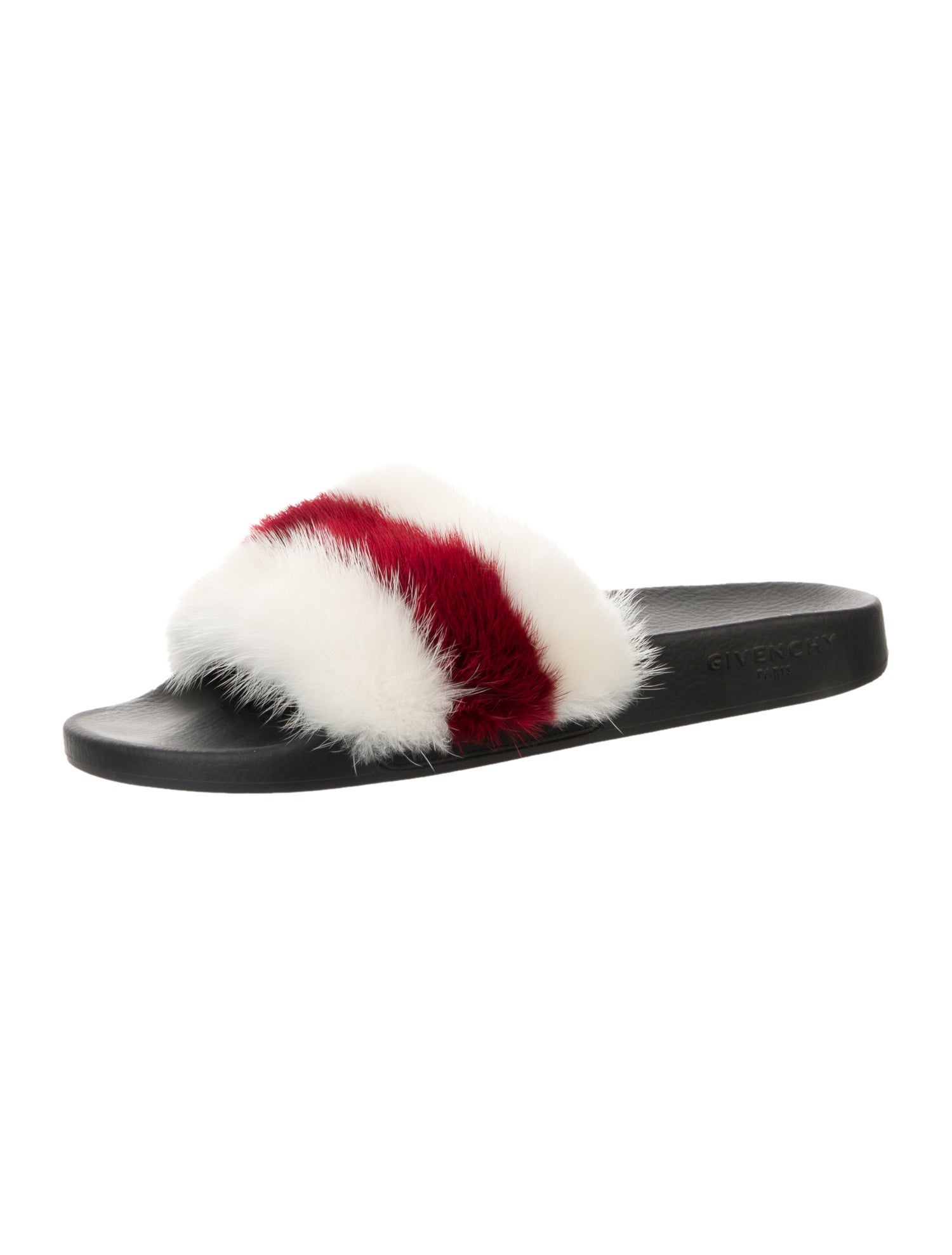 Givenchy Fur Colorblock Pattern Slides