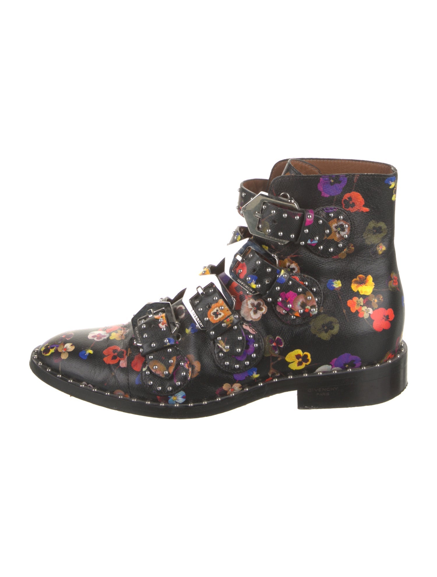 Givenchy Leather Floral Print Lace-Up Boots