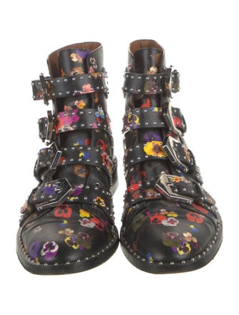 Givenchy Leather Floral Print Lace-Up Boots