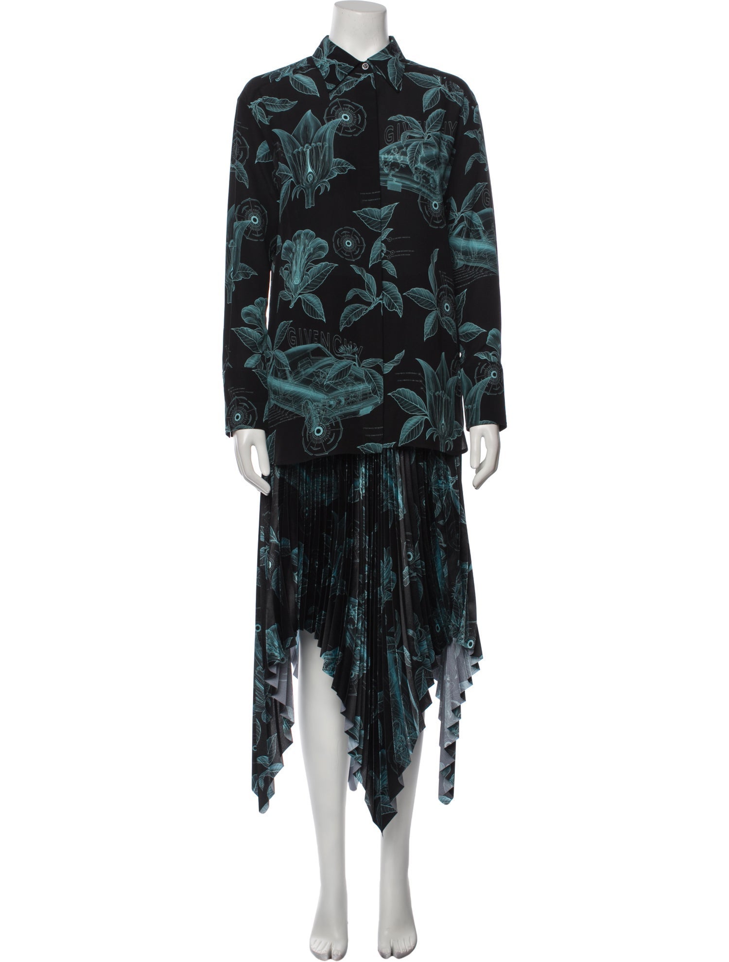 Givenchy Printed Pleated Accents Skirt Set