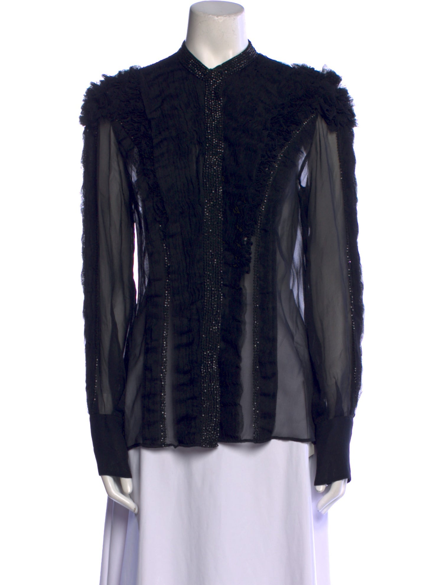 Givenchy Mock Neck Long Sleeve Button-Up Top