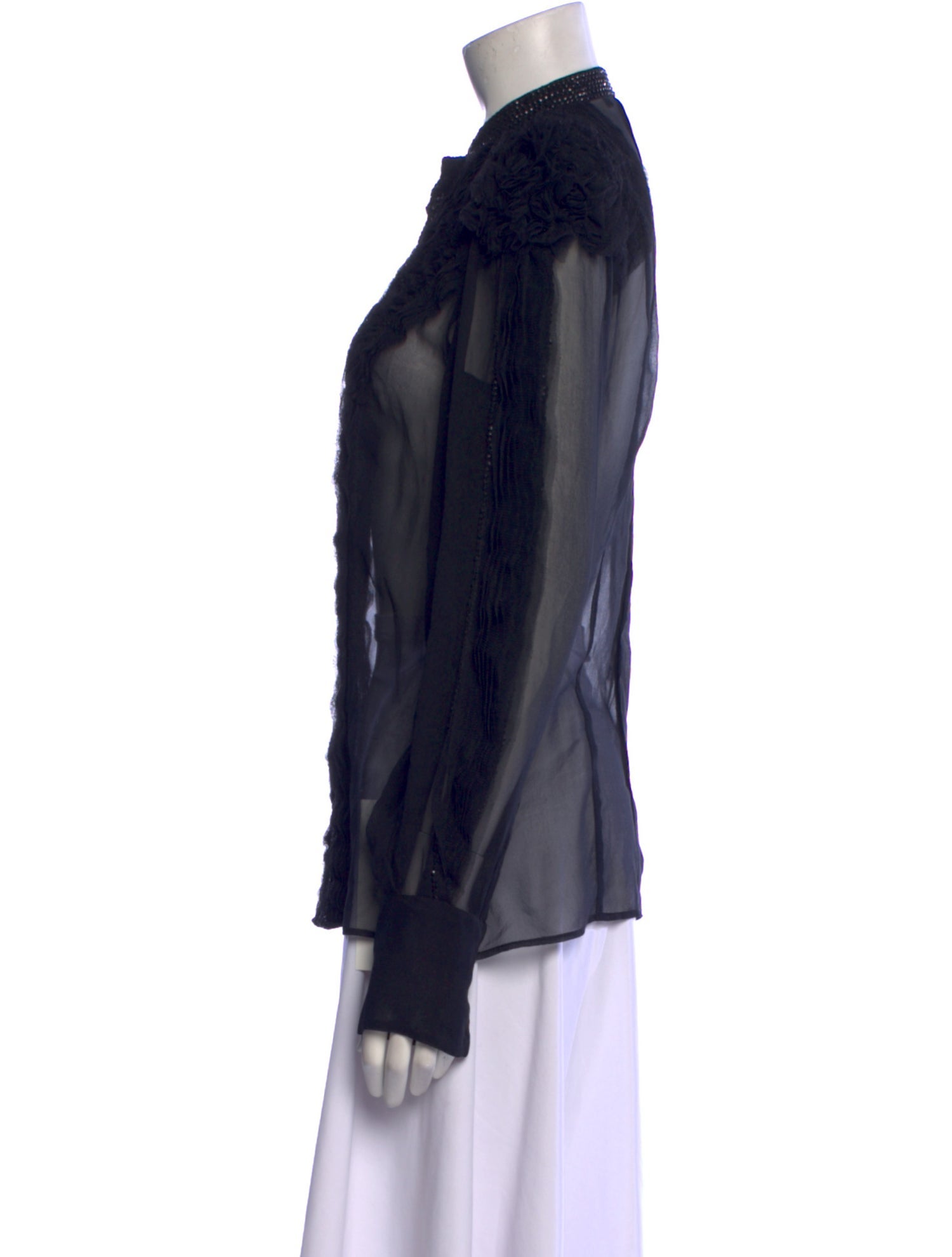 Givenchy Mock Neck Long Sleeve Button-Up Top