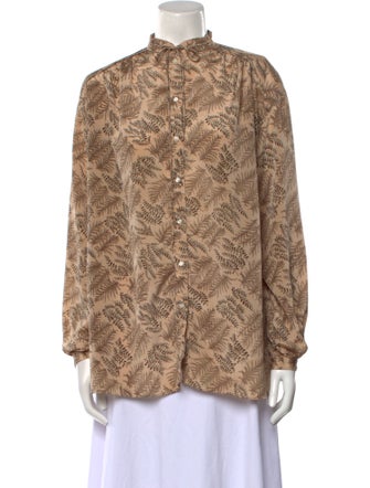 Givenchy Animal Print Mock Neck Button-Up Top