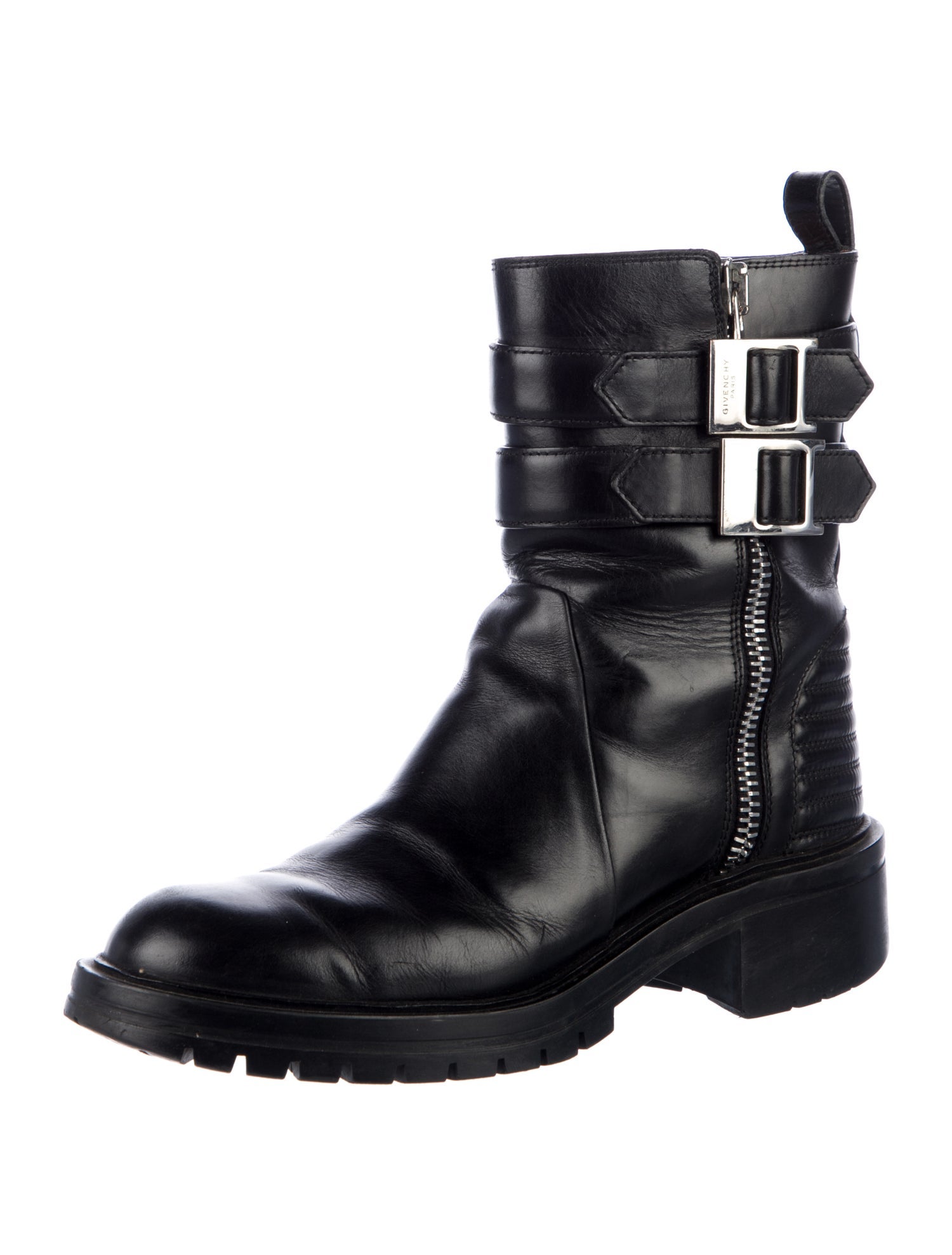 Givenchy Leather Whipstitch Trim Moto Boots