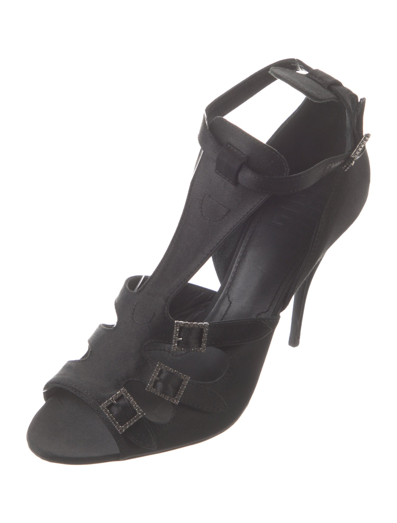 Givenchy Satin Crystal Embellishments T-Strap Sandals