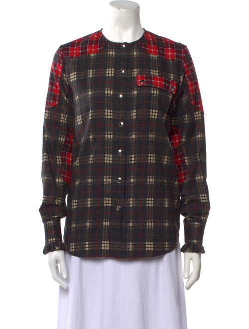 Givenchy Plaid Print Crew Neck Button-Up Top