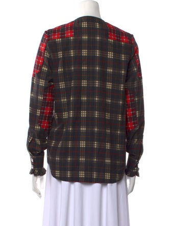 Givenchy Plaid Print Crew Neck Button-Up Top