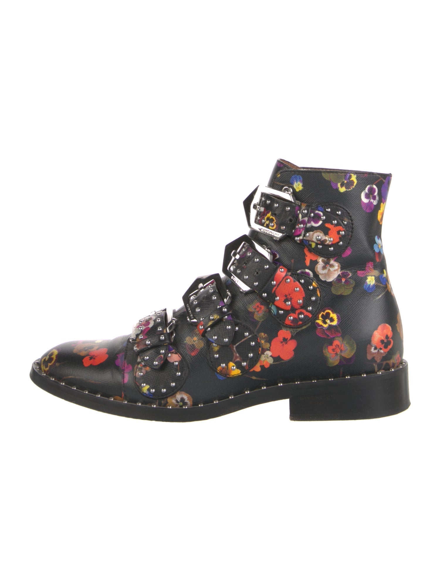 Givenchy Leather Floral Print Combat Boots