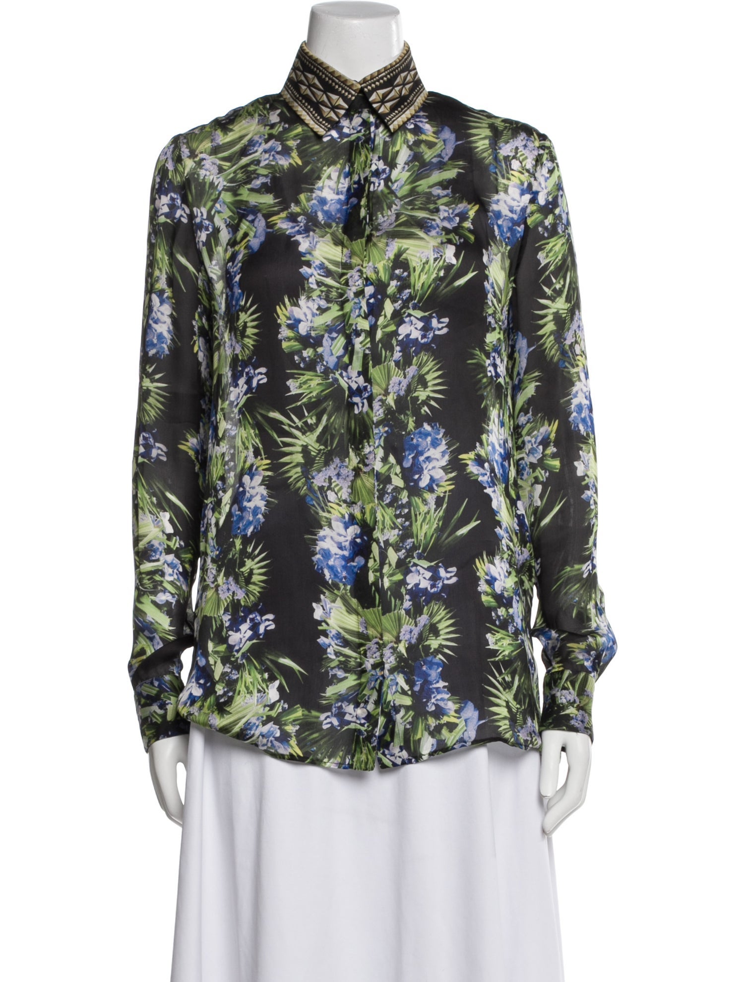 Givenchy Silk Floral Print Button-Up Top