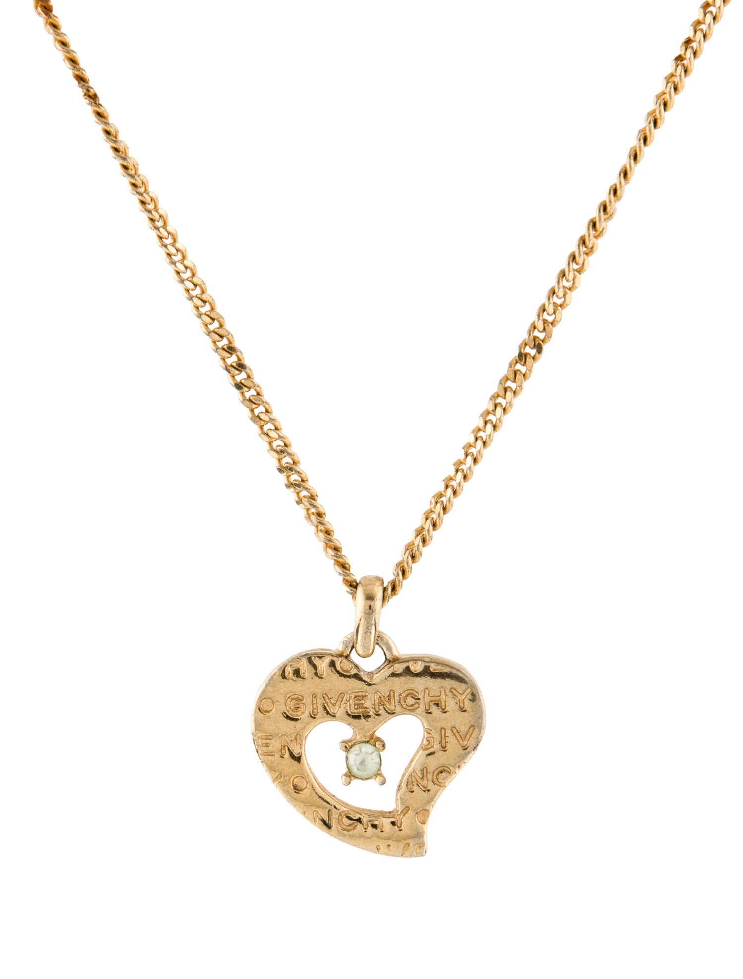 Givenchy Vintage Crystal Heart Pendant Necklace