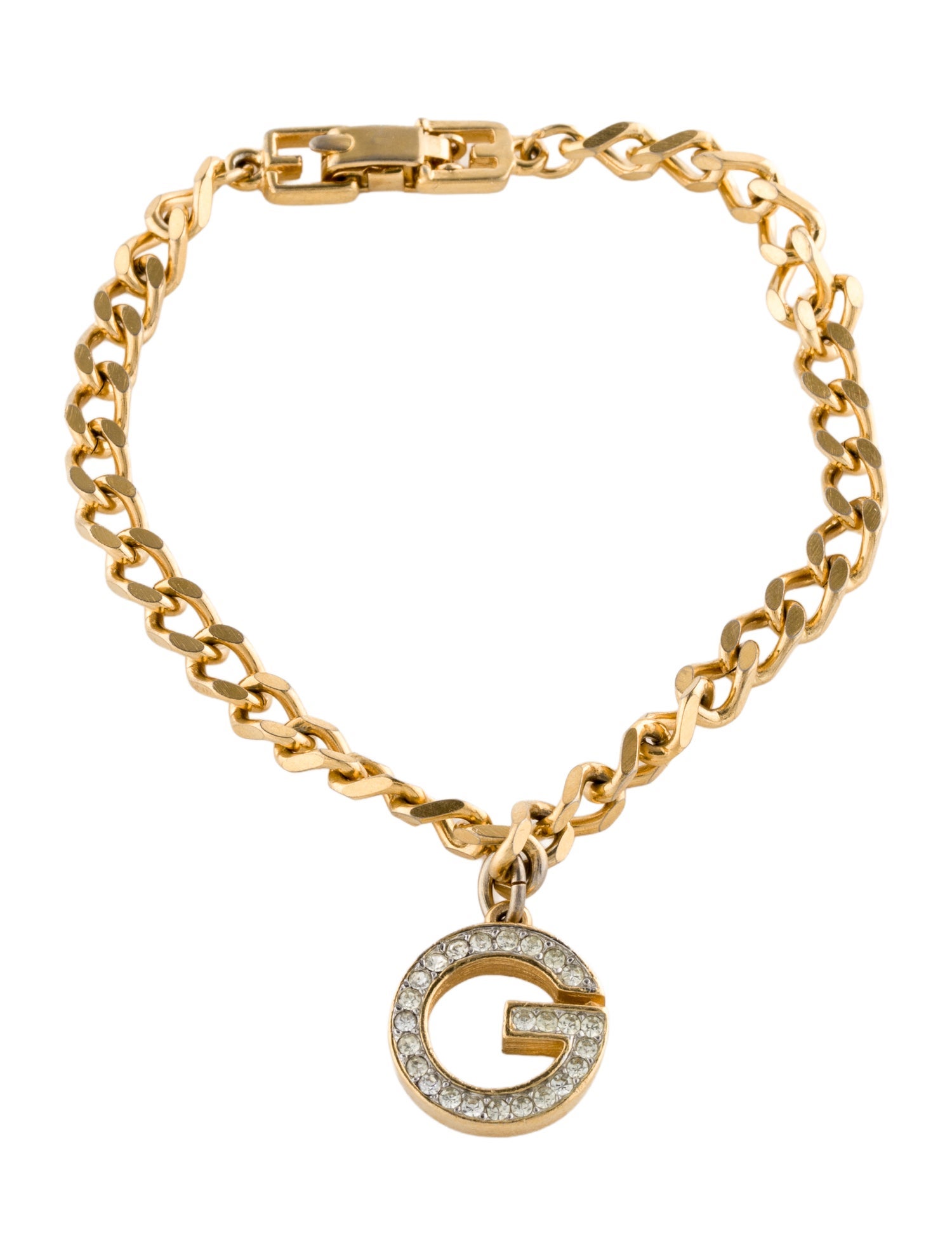 Givenchy Vintage Crystal G Charm Bracelet