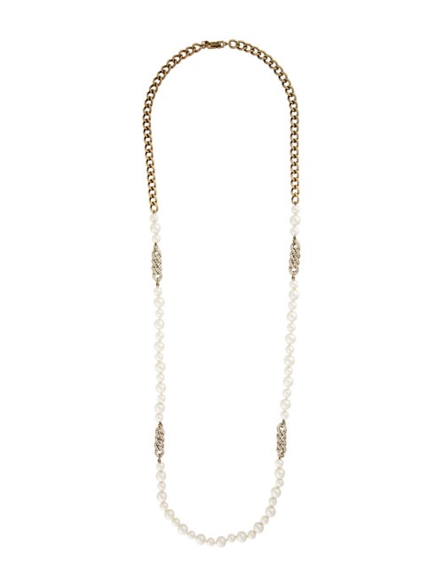 Givenchy Faux Pearl & Crystal Beaded Chain Necklcace