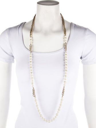 Givenchy Faux Pearl & Crystal Beaded Chain Necklcace