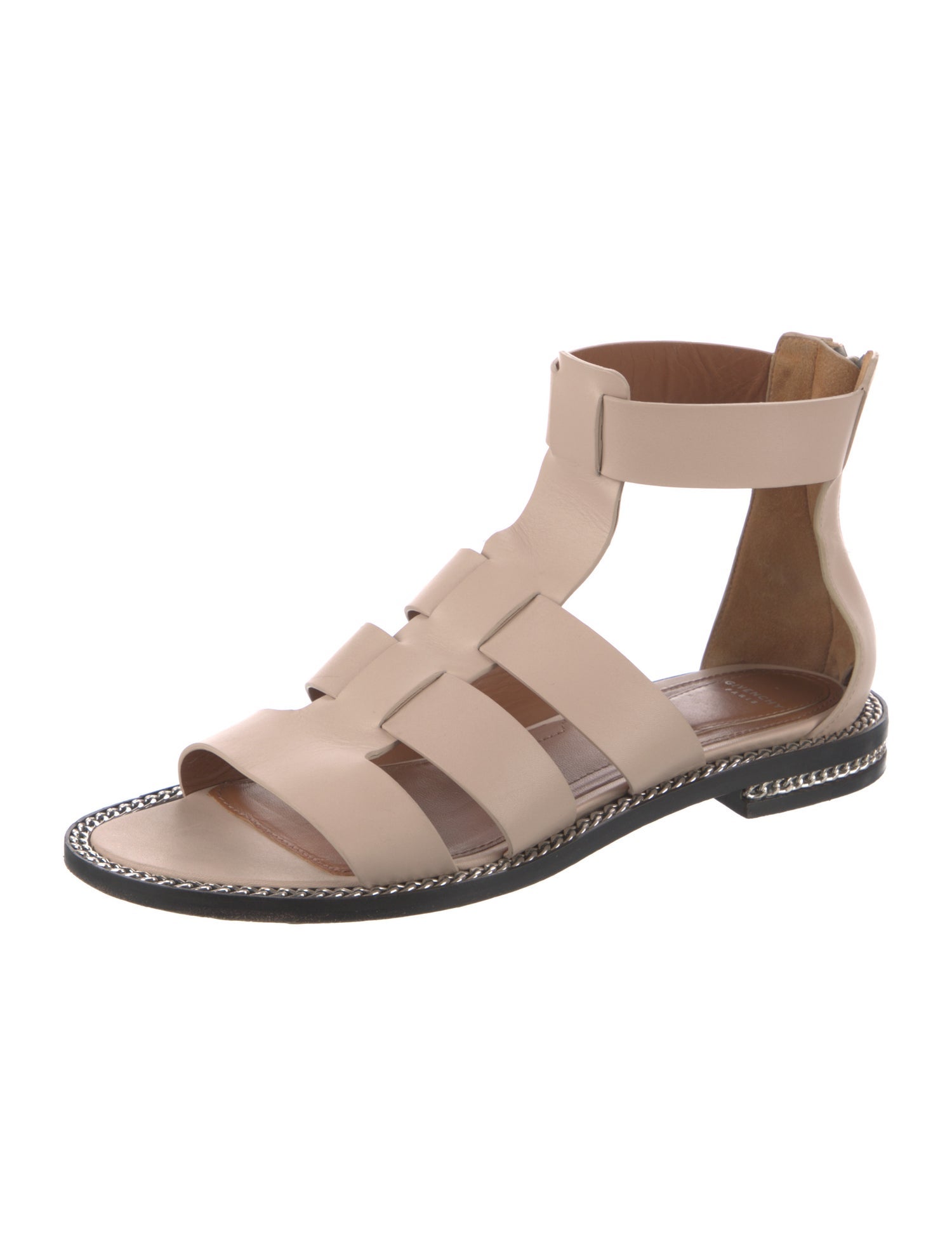 Givenchy Leather Chain-Link Accents Gladiator Sandals