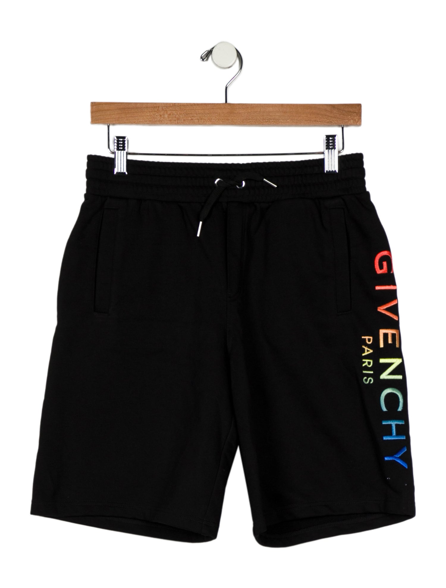 Givenchy Boy's Black and Multicolored Embroidered Jogger Shorts