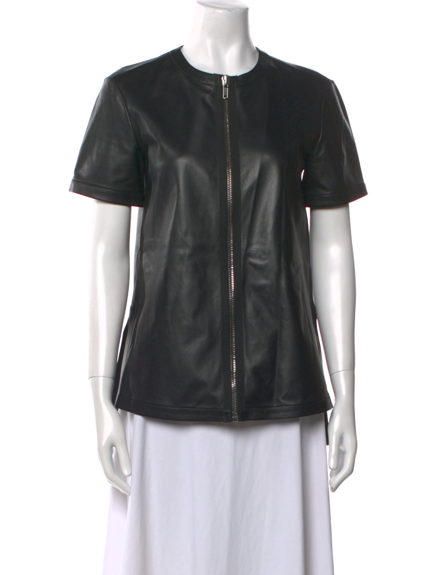 Givenchy Leather Crew Neck Button-Up Top