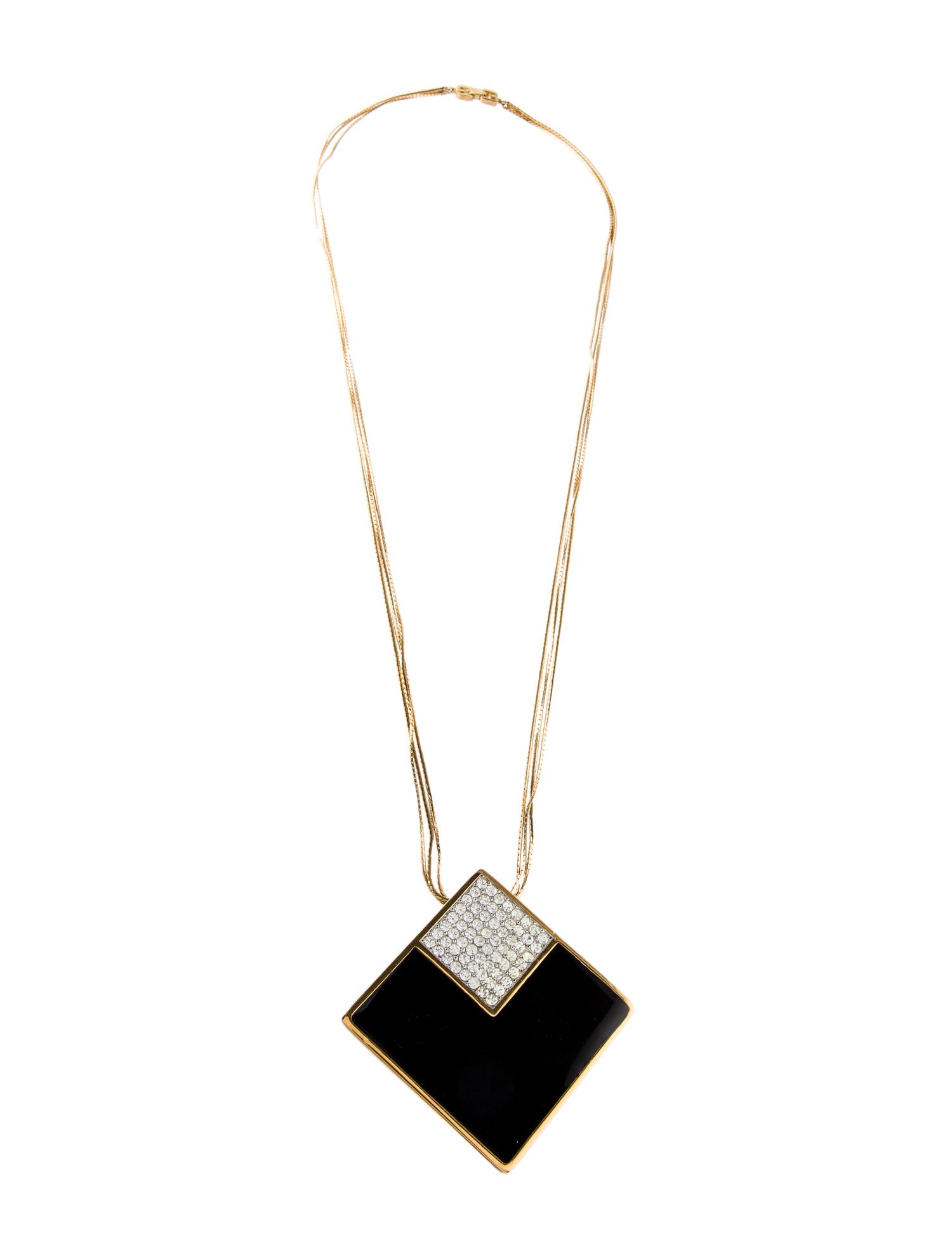 Givenchy Vintage Enamel & Crystal Multistrand Long Pendant Necklace