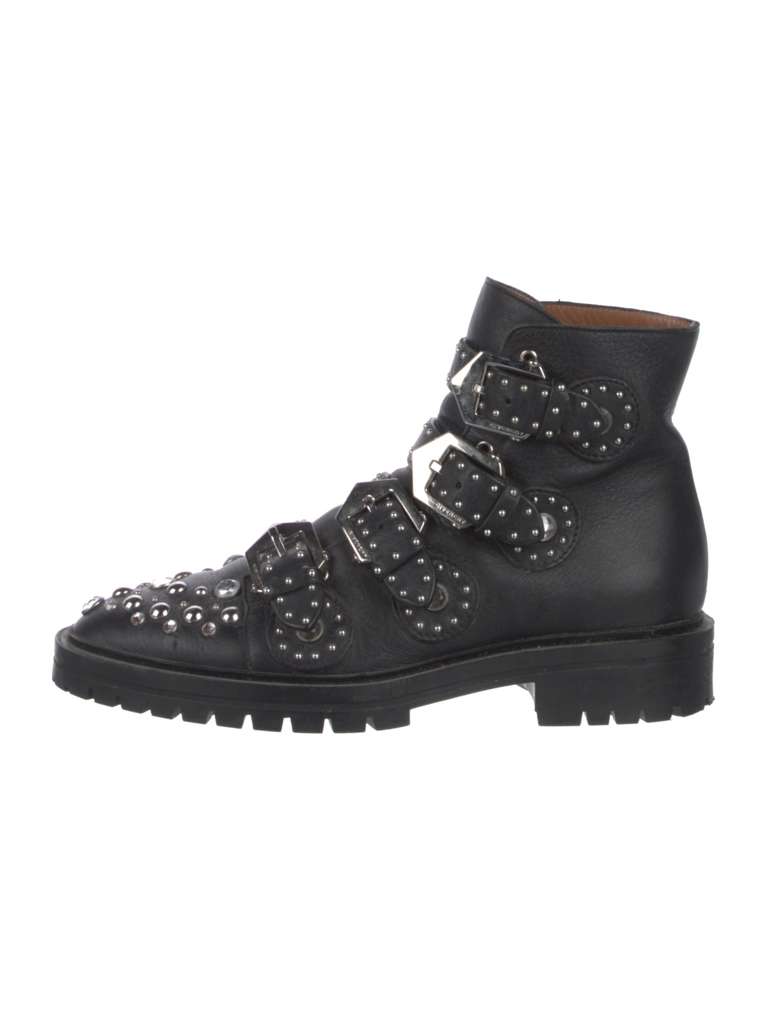 Givenchy Leather Crystal Embellishments Combat Boots