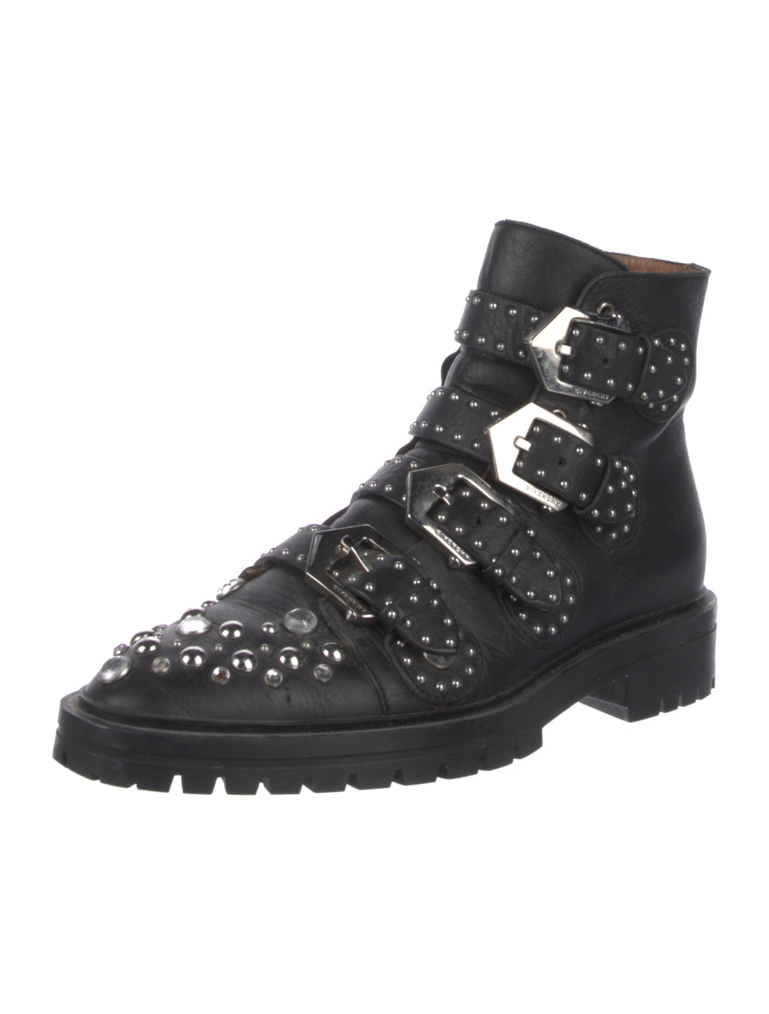 Givenchy Leather Crystal Embellishments Combat Boots